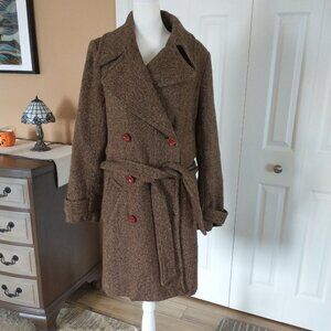 🔥 90s Vintage Brown Tweed Herringbone Wool Trench Coat Jacket🔥 Size [S]